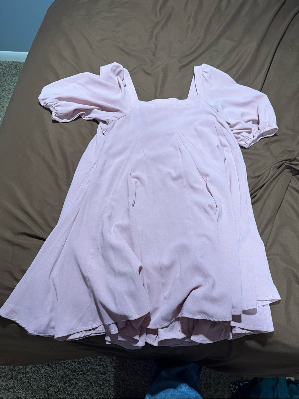 Girls' Puff Sleeve Square Neck Dress - Light Pink